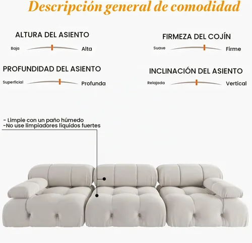 Vista 4 de JACH - Sofá modular convertible de 104 pulgadas, sofás minimalistas de terciopelo de mediados de siglo, sofá ancho de 3 asientos moderno de lujo