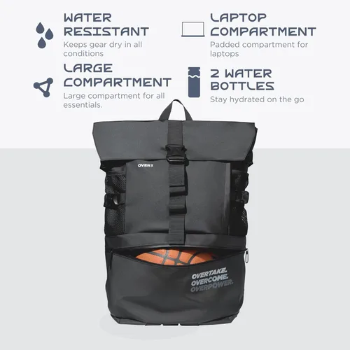 Vista 2 de OVER3 Mochila de baloncesto grande – con compartimento para zapatos y laptop – Bolsa versátil para baloncesto, fútbol, voleibol, fútbol y viajes
