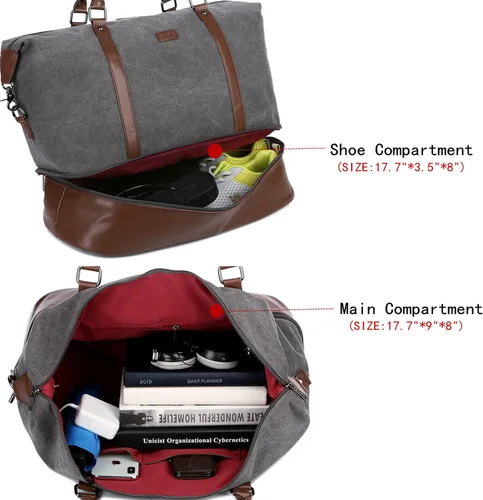 Vista 4 de BAOSHA HB-28 - Bolsa de lona para mujer para la noche o el fin de semana, gris, Moderno Equipada