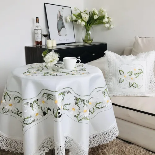 Vista 11 de Mantel bordado para decoración de encaje a prueba de polvo, sin arrugas, lavable, floral, rectangular, para cocina, comedor, vacaciones, cumpleaños