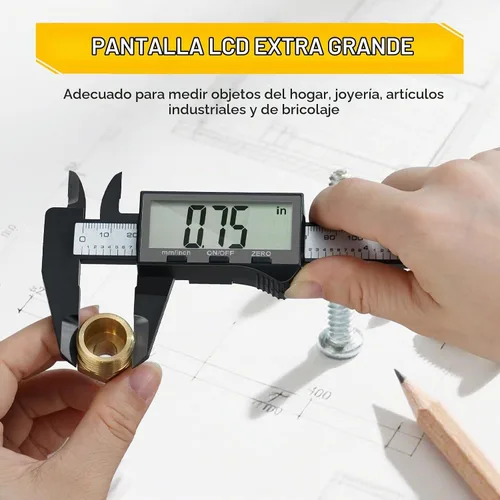 Vista 2 de Calibre digital, calibre Sangabery de 6 pulgadas con pantalla LCD extragrande, herramienta de medición de pinzas Vernier de plástico, regla