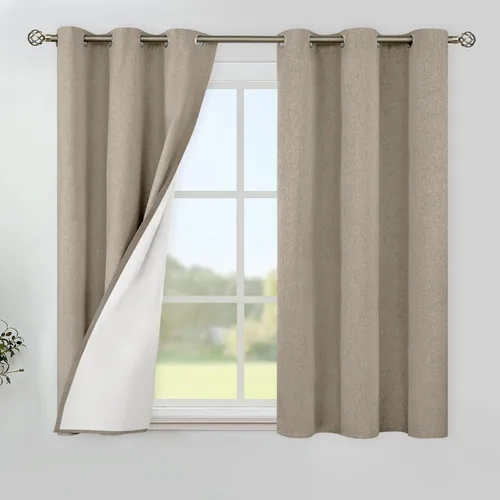 Vista 116 de YoungsTex - Cortinas 100% opacas para dormitorio, con aislamiento térmico y ojales, cortinas oscuras negras con capa pesada para ventana de sala