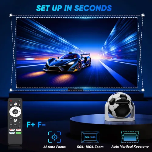 Vista 6 de Miniproyector con WiFi y Bluetooth Enfoque Automático y Keystone Vertical Proyector Inteligente Portátil Android 13 con Aplicaciones Integradas