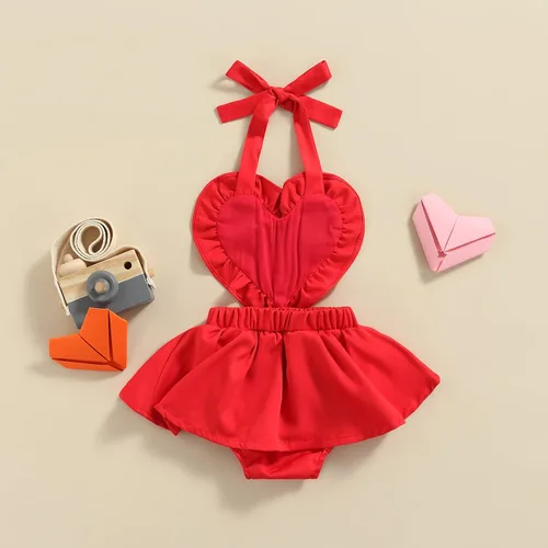 Vista 3 de Traje de San Valentín para bebé niña con lentejuelas, patrón de corazón, tutú con falda