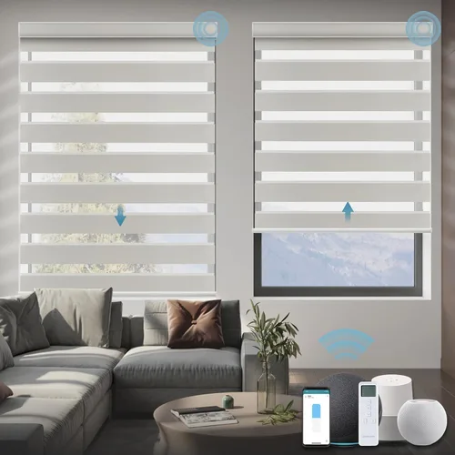 Vista 15 de Persianas motorizadas de cebra, 85 % opacas, automáticas que funcionan con HomeKit, Alexa, Google Home, control remoto, oficina en casa