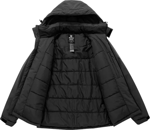 Vista 3 de wantdo Chaqueta de esquí impermeable de montaña para hombre, abrigo de nieve de invierno, impermeable resistente al viento Negro