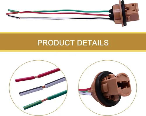 Vista 3 de Pack-2 Automotive 7443 Portabombillas de Luz de Freno, Conector de Arnés con Socket Pigtail, Adaptador Hembra de Plástico con Aislamiento