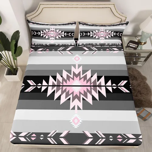 Vista 28 de Juego de sábanas bajeras de diseño nativo americano del suroeste para niños, niñas y adolescentes, juego de ropa de cama tribal para niños, niñas