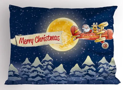 Vista 18 de Ambesonne Juego de 2 fundas de almohada navideñas, diseño de estrellas de Navidad y copos de nieve, letras retro, ropa de cama de microfibra