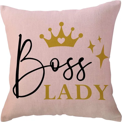 Vista 2 de ULOVE LOVE YOURSELF Paquete de 4 fundas de almohada decorativas con cita de Boss Lady de 18 x 18 pulgadas para sofá, cama, sofá, decoración