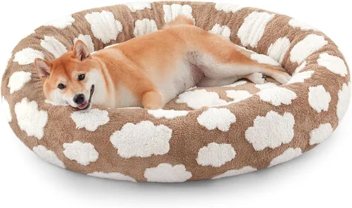 Vista 22 de JOEJOY - Cama redonda para perros pequeños con forma de dona jacquard, azul Azul nube