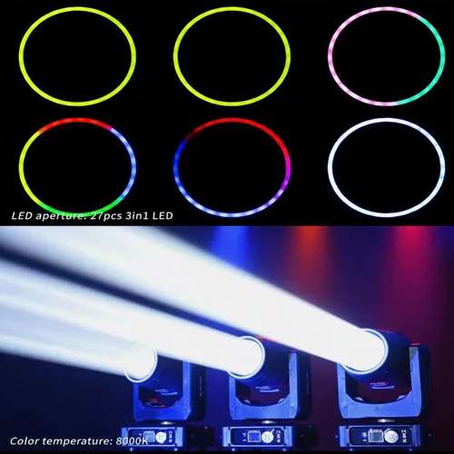 Vista 5 de JUNMAN Mini 230W 7R Beam Cabeza Móvil DJ Disco Etapa Luces Led Tira Prisma 48 con tira LED y efecto arco iris