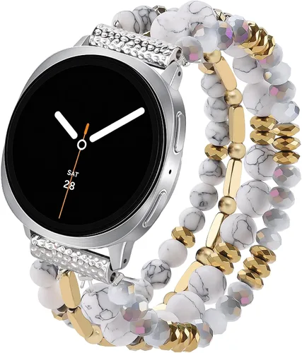 Vista 13 de VISOOM Beaded Boho Samsung Galaxy Watch 9 8 7 6 5 4 Bands 40/42/44mm Women Blanco