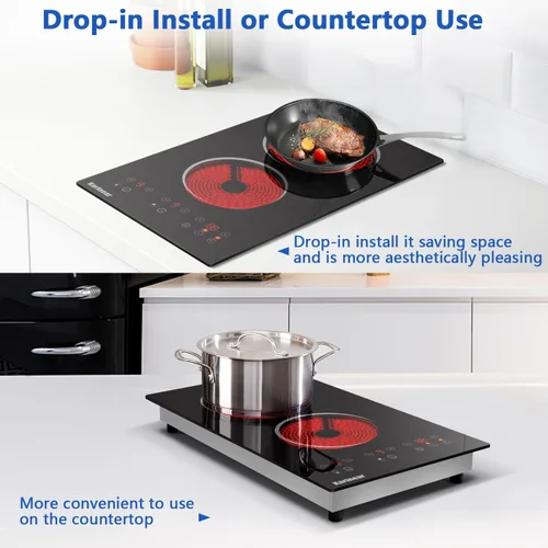 Vista 4 de Karinear 110V Electric Cooktop 2 Burner - 12 Inch Plug in Electric Stove