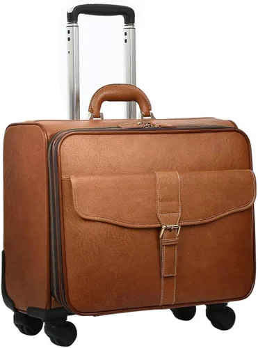 Vista 2 de Leathario Maleta con ruedas de cuero para laptop, maletín con ruedas, Marrón, XL