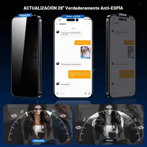 Vista 2 de WSKEN Protector de pantalla de privacidad para iPhone 14 Pro Max – [Eliminación automática de polvo] Pantalla de cobertura completa 2.5D Edge 28