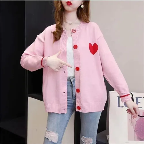 Vista 7 de Cárdigan de punto con corazones para mujer, lindo suéter Y2K con botones, ropa de abrigo S-2XL