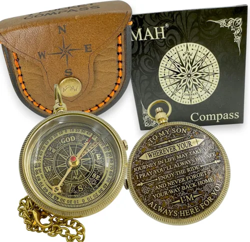Vista 13 de Brass Compass Gift to My Son Never Forget I Love You, Sentimental Keepsake from Mom Dad Grandparents, Inspirational Guidance Compass Gift for Son