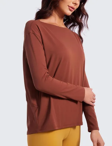Vista 4 de CRZ YOGA Butterluxe-Light - Camisetas de entrenamiento de manga larga para mujer, ajuste holgado, atléticas, camisas de yoga, casual, relajadas