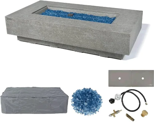Vista 112 de Elementi+ Mesa de Fuego de Gas Colorado de Hormigón Fundido de 56" Rectangular, Hoguera al Aire Libre con Ignición Electrónica Incluye Cubierta