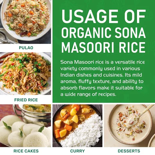 Vista 7 de Jiva Organics - Arroz orgánico Sona Masoori de 10 libras de calidad premium, origen indio, arroz de grano corto, todo natural y sin OMG (10 libras)