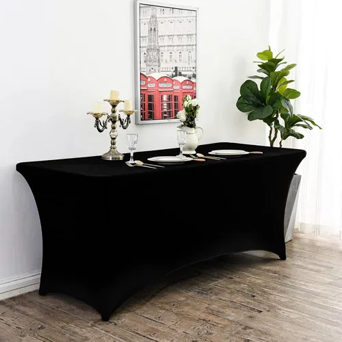 Vista 7 de Fixwal Mantel Negro de 6 Pies para Mesas Rectangulares, Paquete de 10 Manteles de Spandex para Mesas Rectangulares de 6 Pies, Ajustado Rectangular