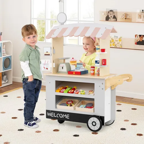 Vista 9 de Costzon Juego de tienda de comestibles para niños, juego de soporte de mercado de simulación para niños pequeños con juguete de juego de 30 piezas