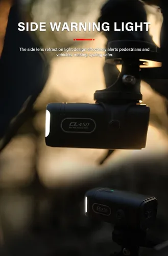 Vista 4 de TOWILD CL450 Luces de bicicleta para conducción nocturna, 450 lúmenes, USB-C recargable, aleación de aluminio, IPX6 impermeable