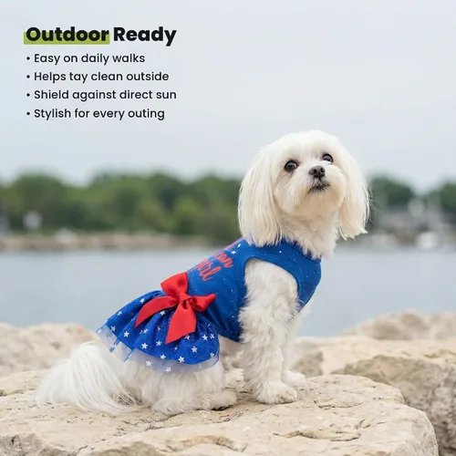 Vista 8 de Fitwarm All American Girl Vestido para Perros - Vestido Patriótico de Tul para Perros Pequeños, Azul Real, Rojo, Blanco, XXS