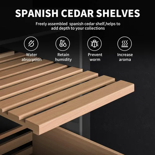 Vista 4 de NEEDONE Gabinete de 100 unidades con sistema de control de temperatura eléctrico de refrigeración, fabricado con estantes de madera de cedro español