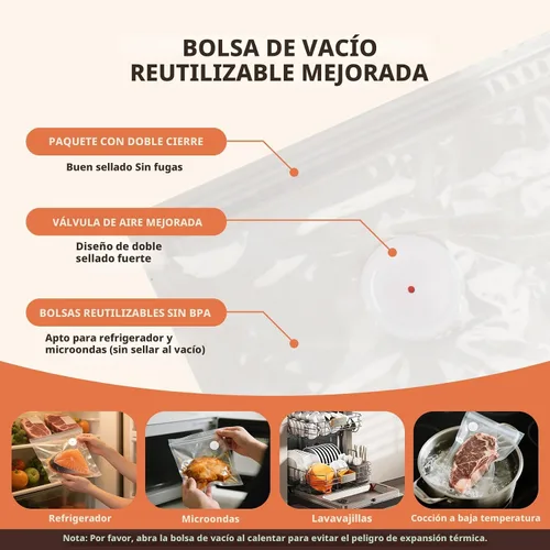 Vista 3 de Sellador al vacío para alimentos con 30 bolsas de vacío reutilizables, máquina selladora al vacío de mano compacta para preparación de comidas
