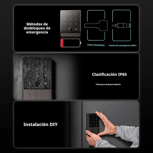 Vista 7 de Aqara Smart Lock U100, cerradura de puerta de entrada sin llave con llave Apple Home, teclado de pantalla táctil, cerrojo electrónico Bluetooth, Gris