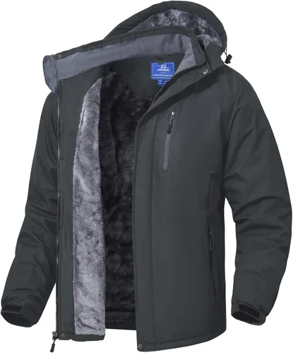 Vista 7 de SPOSULEI - Chaquetas de esquí para hombre con capucha, chaquetas de snowboard, impermeables, forro de vellón, abrigos con bolsillos múltiples