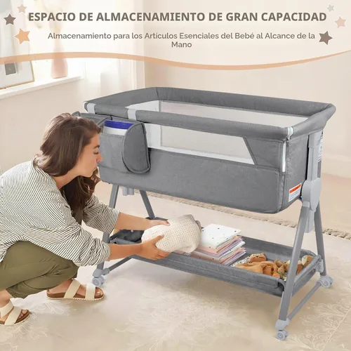 Vista 4 de BIERUM Moisés de bebé para bebé – Moisés de noche ajustable de 7 alturas con ruedas bloqueables, fácil de montar, cuna portátil con bolsa