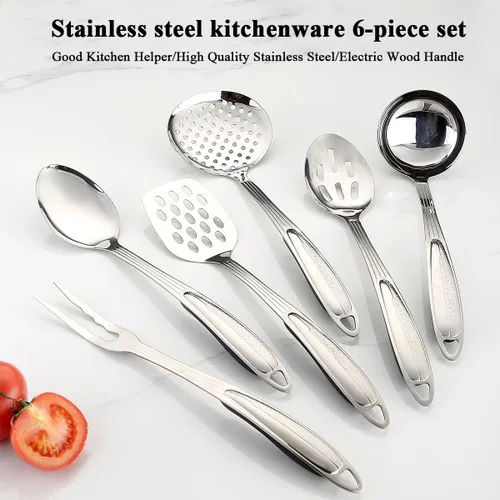 Vista 3 de Berglander Juego de utensilios de cocina de acero inoxidable, 6 piezas, juegos de utensilios de cocina, utensilios de cocina esenciales incluyen
