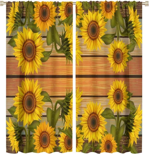 Vista 31 de Cortinas opacas de girasol, diseño natural, de granja, floral, con bolsillo para barra, para ventana, para dormitorio, sala de estar, 42 x 45