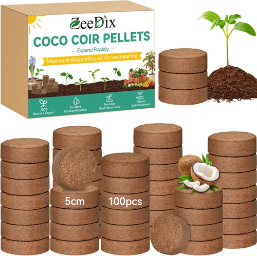 Vista 16 de ZeeDix 50 pellets de fibra de coco orgánica de 1.181 in para iniciadores de semillas, tierra de coco comprimida para plantar, suelo de jardín