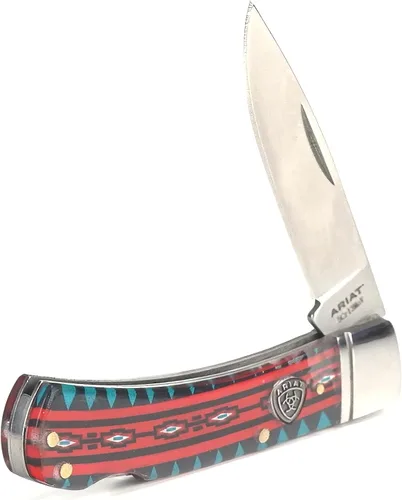 Vista 2 de ARIAT Aztec - Cuchillo de bolsillo plegable de hoja lisa, acrílico, multicolor, hoja de 3 pulgadas (grande)