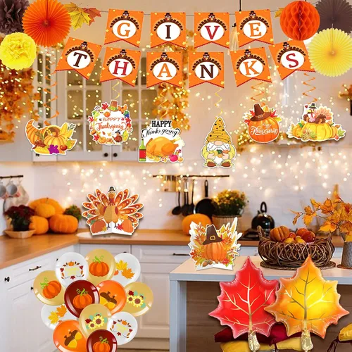 Vista 6 de Suministros de decoración de fiesta de Acción de Gracias, decoraciones de otoño de Acción de Gracias, incluyendo pancarta de Acción de Gracias