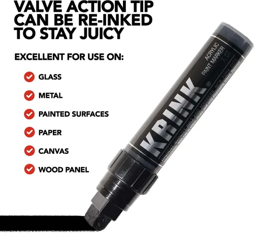 Vista 4 de Krink K-55 - Rotulador de pintura negra – Rotuladores de pintura acrílica de arte fino vibrante y opaco para superficies lisas – Marcadores
