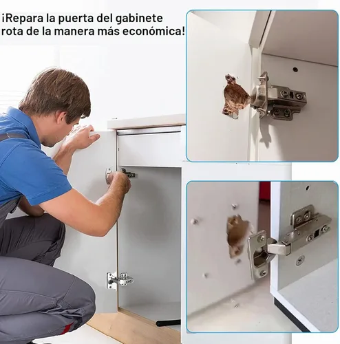 Vista 6 de Kit de reparación de bisagras de gabinete de acero inoxidable, placa de reparación de bisagra de puerta con tornillos de montaje