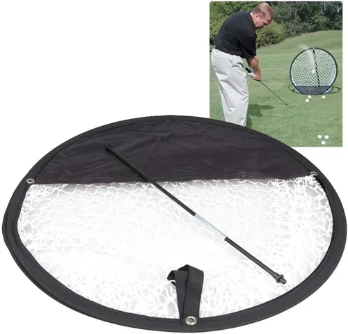 Vista 3 de Práctica de entrenamiento portátil de tiro de golf para practicar astillado, cesta de red duradera, portátil, plegable, color negro
