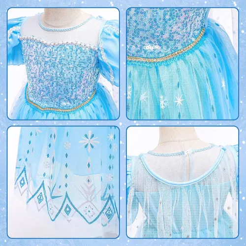 Vista 3 de Toylink Disfraz de Elsa para niñas disfraz de princesa elegante cumpleaños Halloween fiesta de cosplay con accesorios