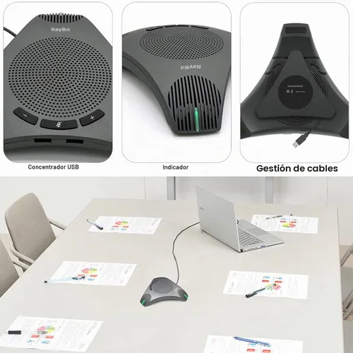 Vista 2 de Altavoz USB con doble concentrador, micrófono omnidireccional para sala de conferencias, altavoces de computadora con micrófono para oficina