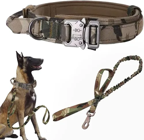 Vista 32 de Collar táctico para perro, ajustable, militar, de nailon, con asa de control y hebilla de metal resistente para perros medianos y grandes (negro, S)