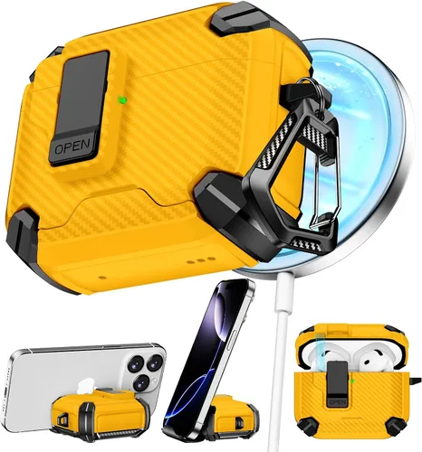 Vista 42 de Pohgelan - Funda compatible con AirPods Pro 2ª/1ª (verde) Cerradura magnética automática con kit de limpieza, compatible con Magsafe