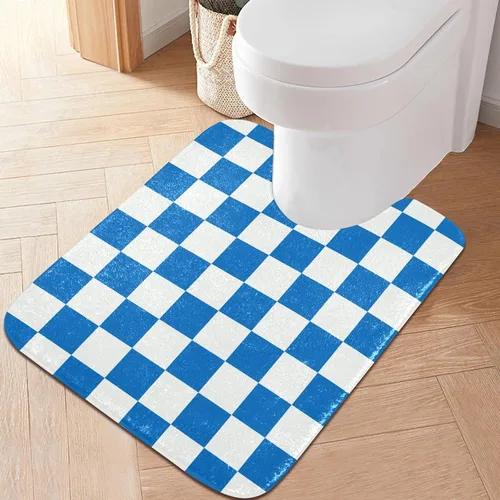 Vista 50 de Tapete de baño a cuadros de tablero de ajedrez, suave, absorbente, lavable, tapete de baño para piso de baño, tapete de baño antideslizante