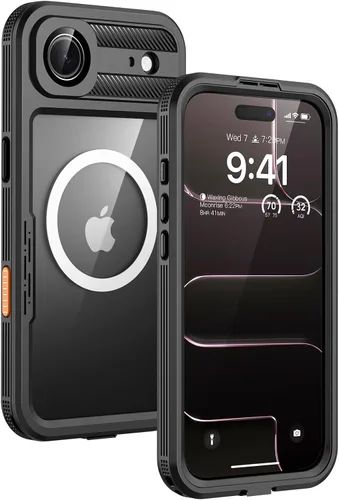 Vista 26 de Lanhiem Funda magnética impermeable para iPhone 16, protector de pantalla de privacidad integrado, compatible con MagSafe, funda antiespía de cuerpo