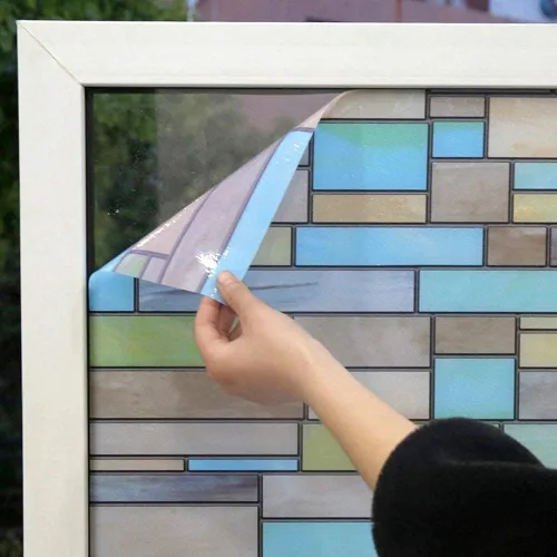 Vista 4 de Niviy Película de vitrales para ventana, impermeable, estática, 11.8 x 78.7 pulgadas, sin adhesivo, decoración de ventana de vidrio para baño