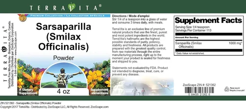 Vista 4 de Sarsaparilla (Smilax Officinalis) Polvo (4 oz, ZIN: 521362)